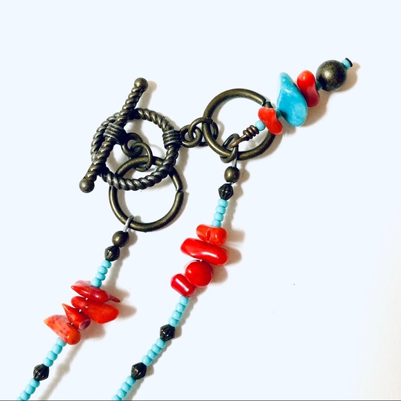 Handmade Red and Aqua Elephant Statement Necklace - Picture 5 of 15